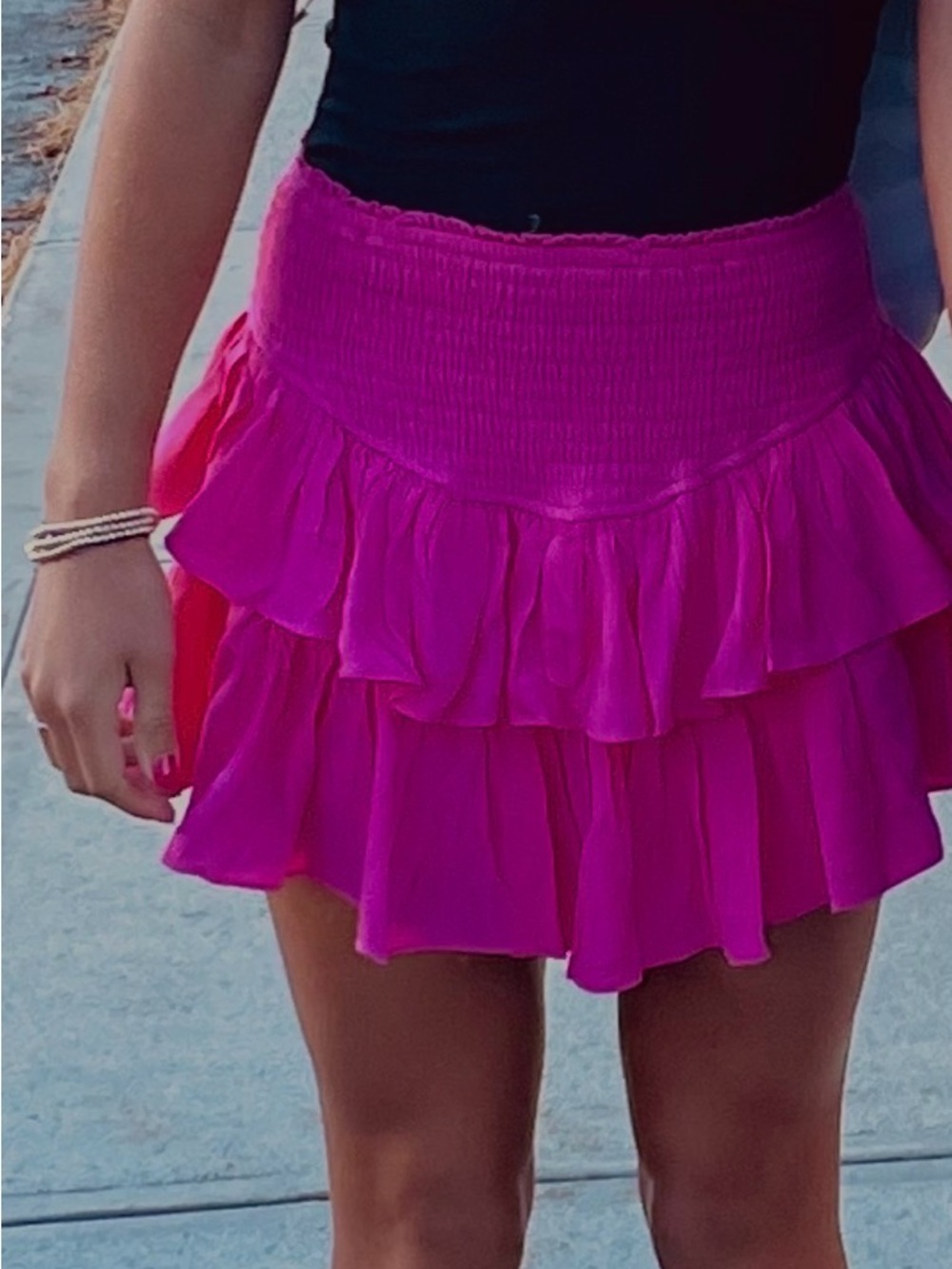 Smocked Ruffled Mini Skirt in Magenta - Women's Skirt